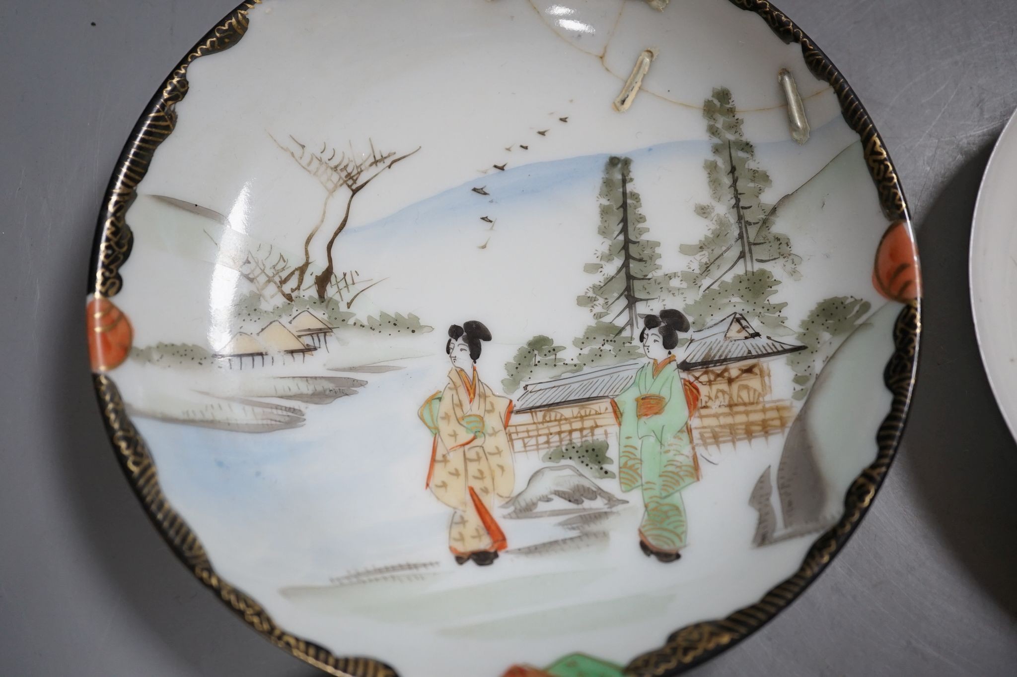 A group of Japanese porcelain tea wares and a rice bowl and cover